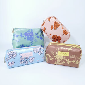 ODM/OEM custom logo bright smooth Satin Printed Flowers Beauty storage soft cosmetic bags Travel small makeup bag