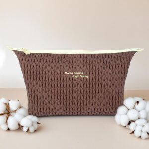 popular Star Plastic zipper soft quilted puffy makeup bag Brown cotton accordion Travel toiletry cosmetic bag with custom logo