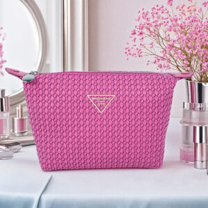 Buttons design Rose red Plaid pattern PVC woven Cosmetic Bag debossed logo makeup bag metal puller Low MOQ Support customization