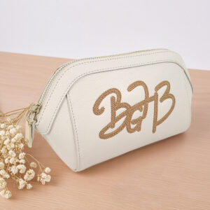 New Arrival Travel Toiletry Pouch lychee weave PU with embroidery initial Cosmetic Bag Customized large Logo makeup bag