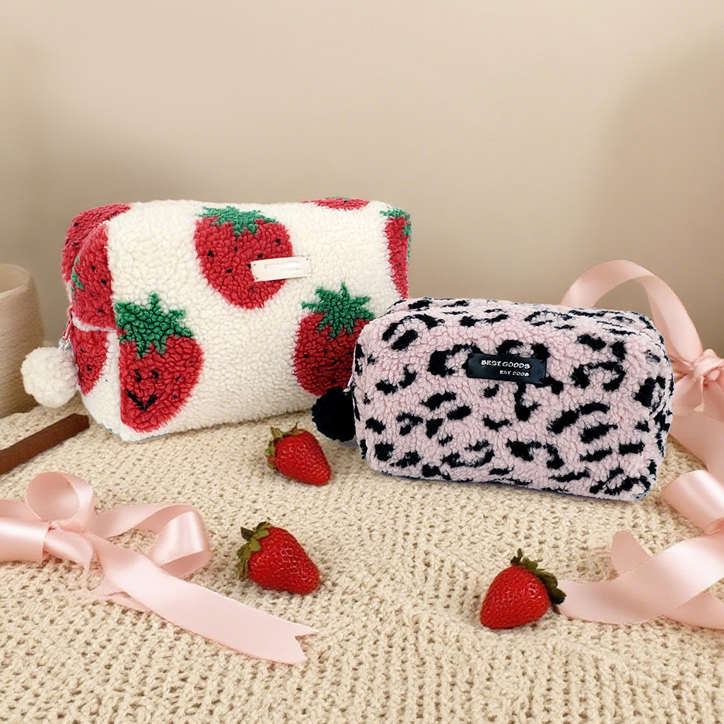 Strawberry and leopard print cosmetic bag