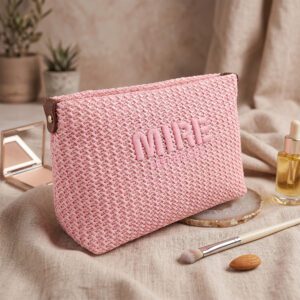 OEM/ODM Logo Summer Straw Makeup Bag Woven Raffia Cosmetic Pouch Beach Travel Toiletry Organizer for Women Wholesale