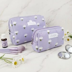 Multi-pocket Daisy Embroidery Makeup Bag Quilted Toiletry Organizer with Handle Professional Cosmetic Case OEM