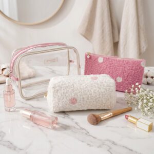 Luxury Teddy Fleece Vanity Case Portable Box Makeup Bag  Sherpa Cosmetic Organizer Travel Wash Bag with Pearl Zipper Puller