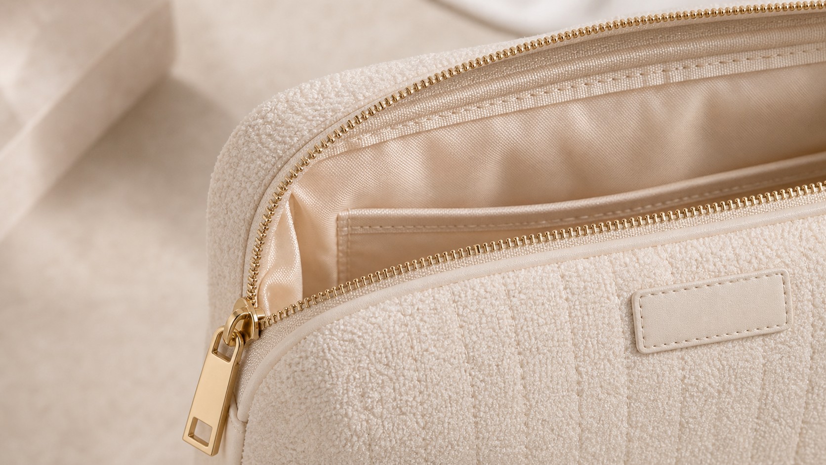 Custom cosmetic bag categories and logo detail