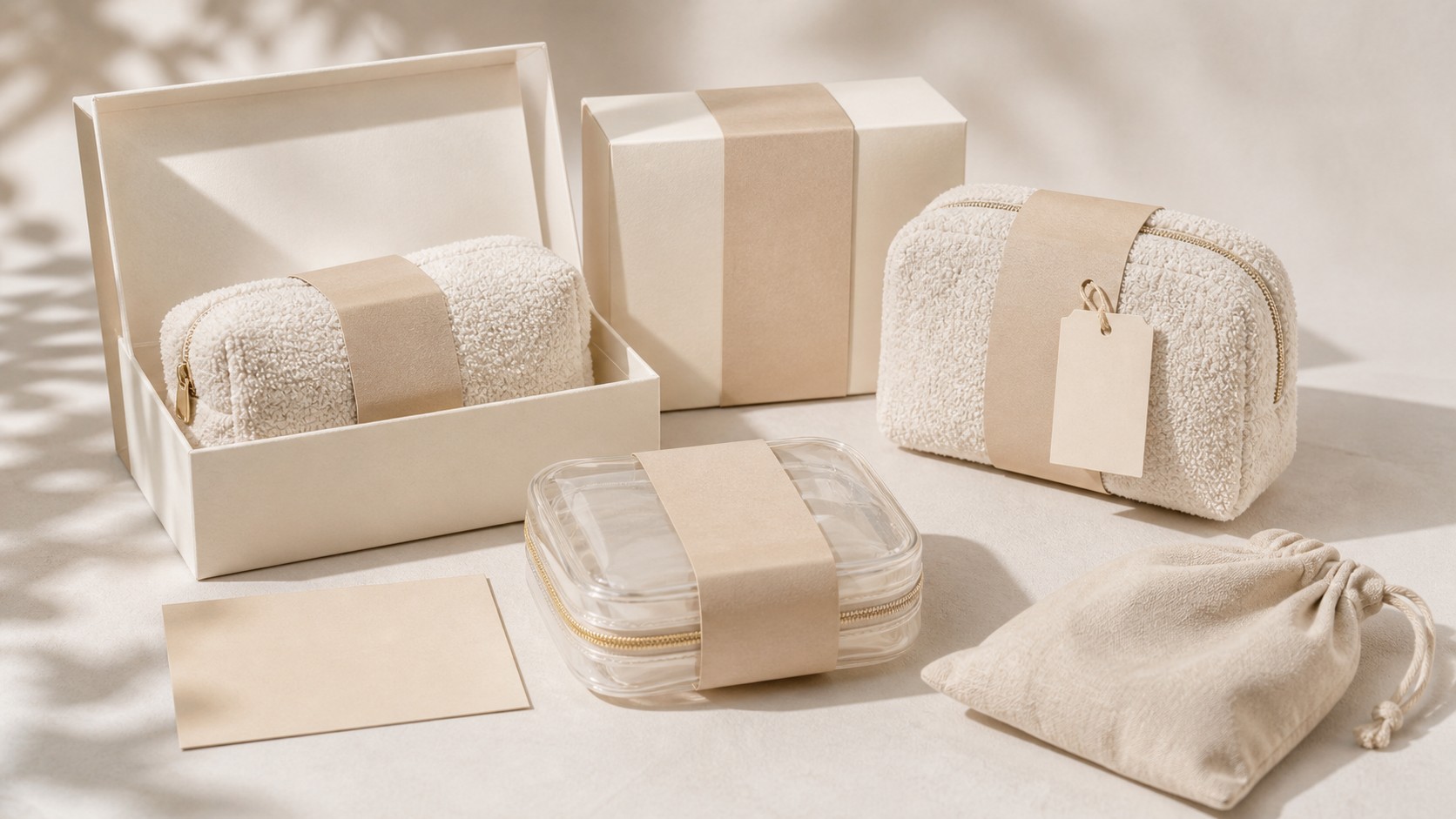 Cosmetic bag packaging and factory proof points