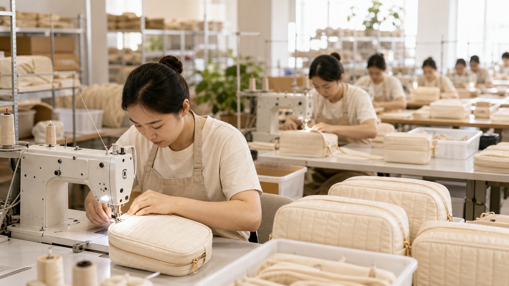 Cosmetic bag sample and production process