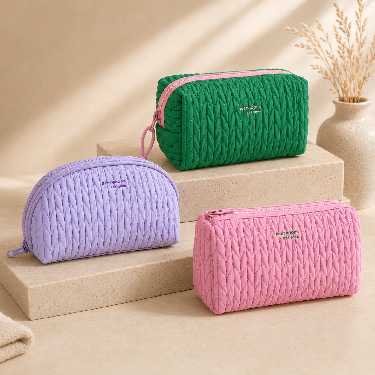Quilted makeup bags