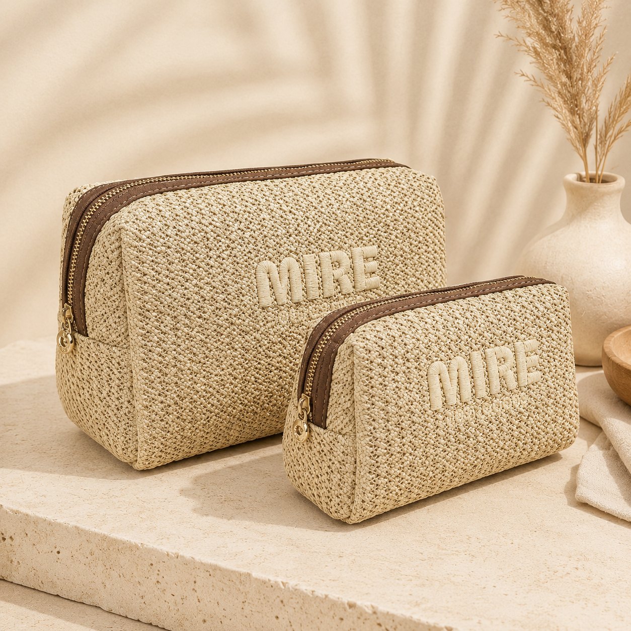 Straw raffia makeup bags