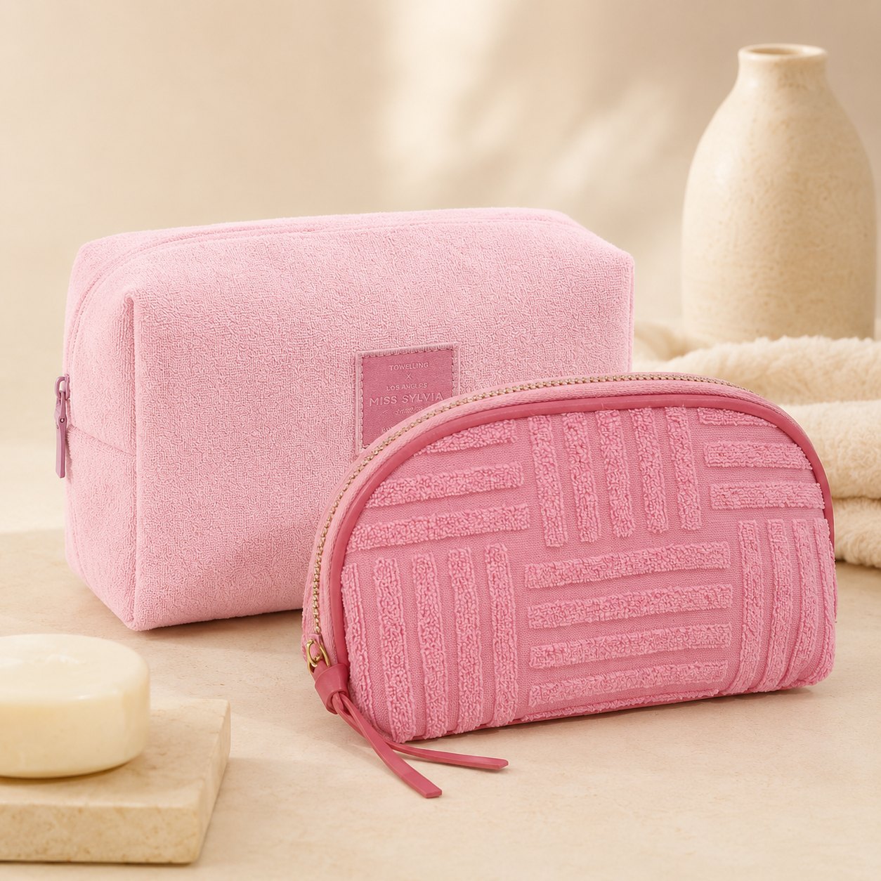 Terry cloth cosmetic bags