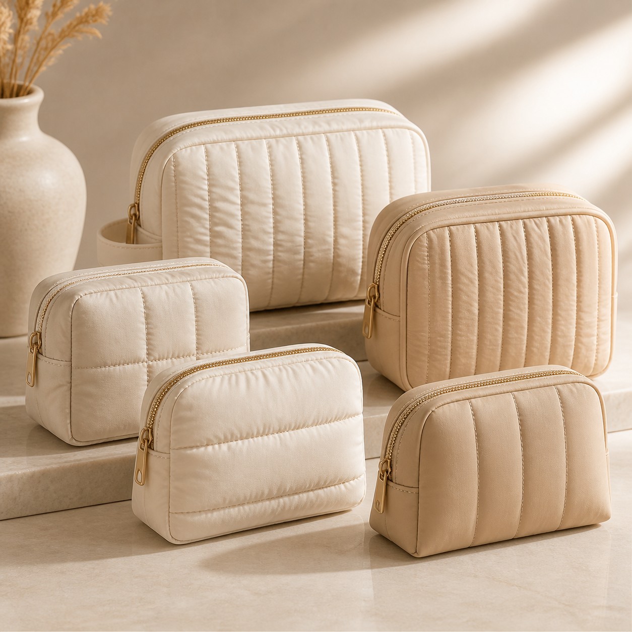 Quilted makeup bags