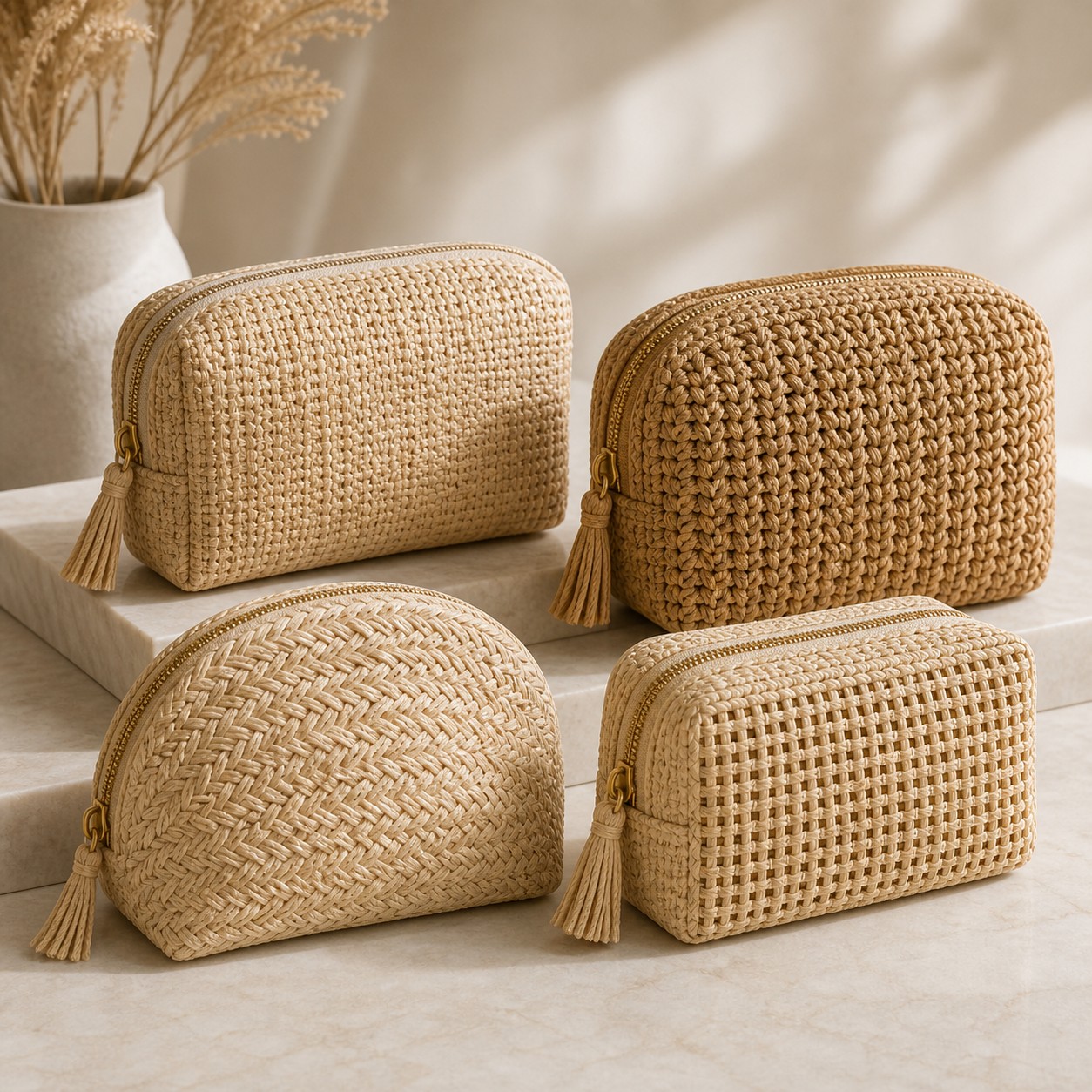 Straw raffia makeup bags