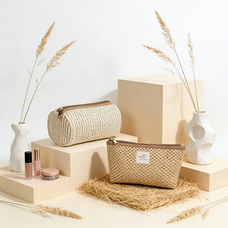Natural woven cosmetic bag reference