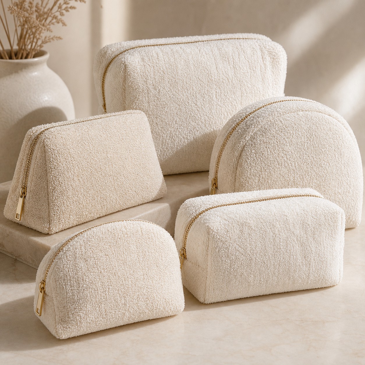 Terry cloth cosmetic bags
