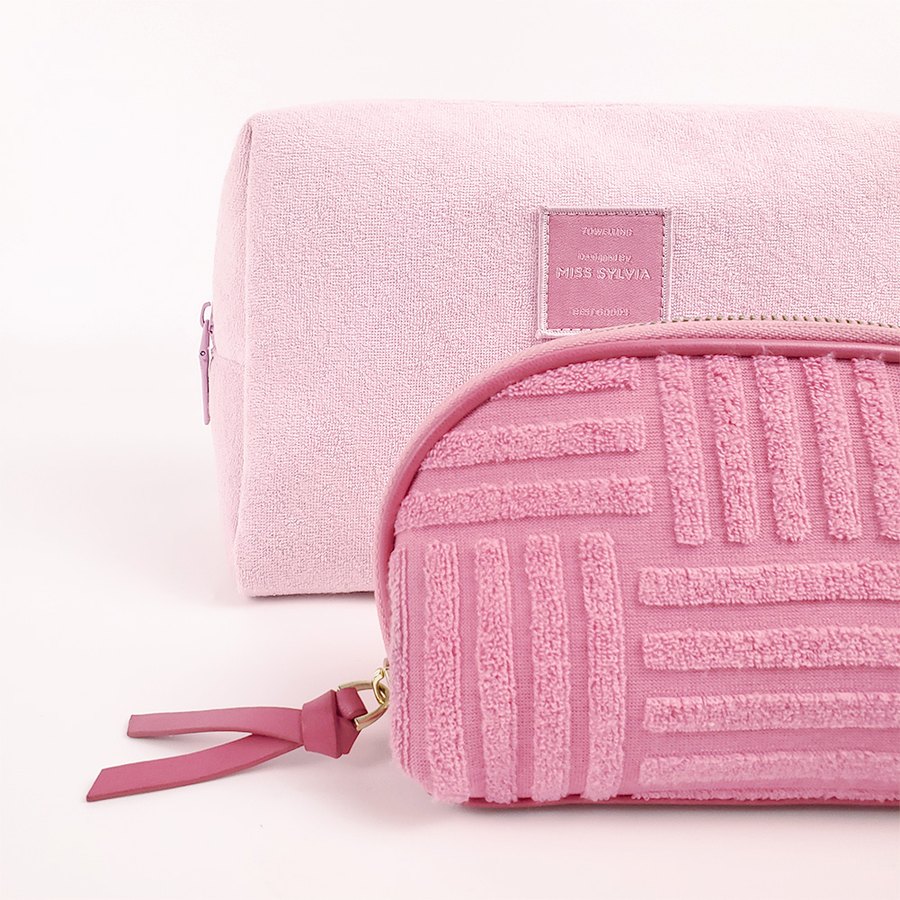 Pink terry cosmetic bag detail reference
