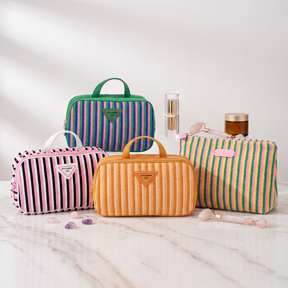 Striped terry cosmetic bag collection